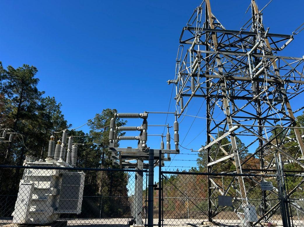 138 kV substation with transmission tower at a data center site